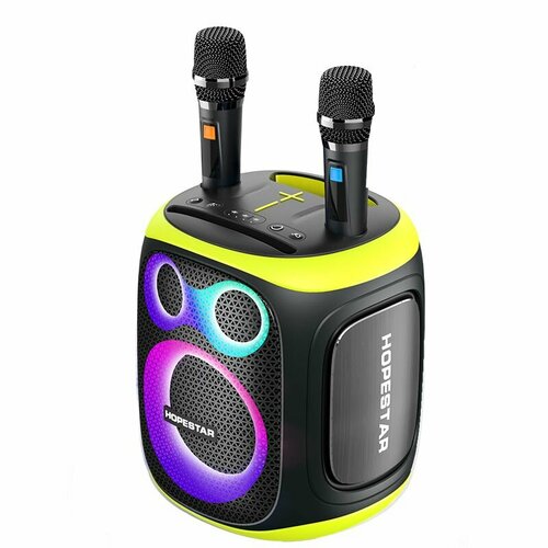 Портативная Bluetooth Колонка Hopestar Party 130 с двумя беспроводными микрофонами мощность 120Втпортативная акустика блютуз колонка Черный 1470000₽
