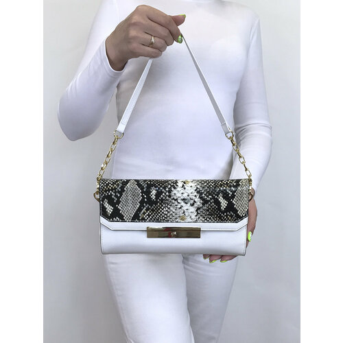 Сумка клатч Wanlima, фактура лаковая, под рептилию, гладкая, белый