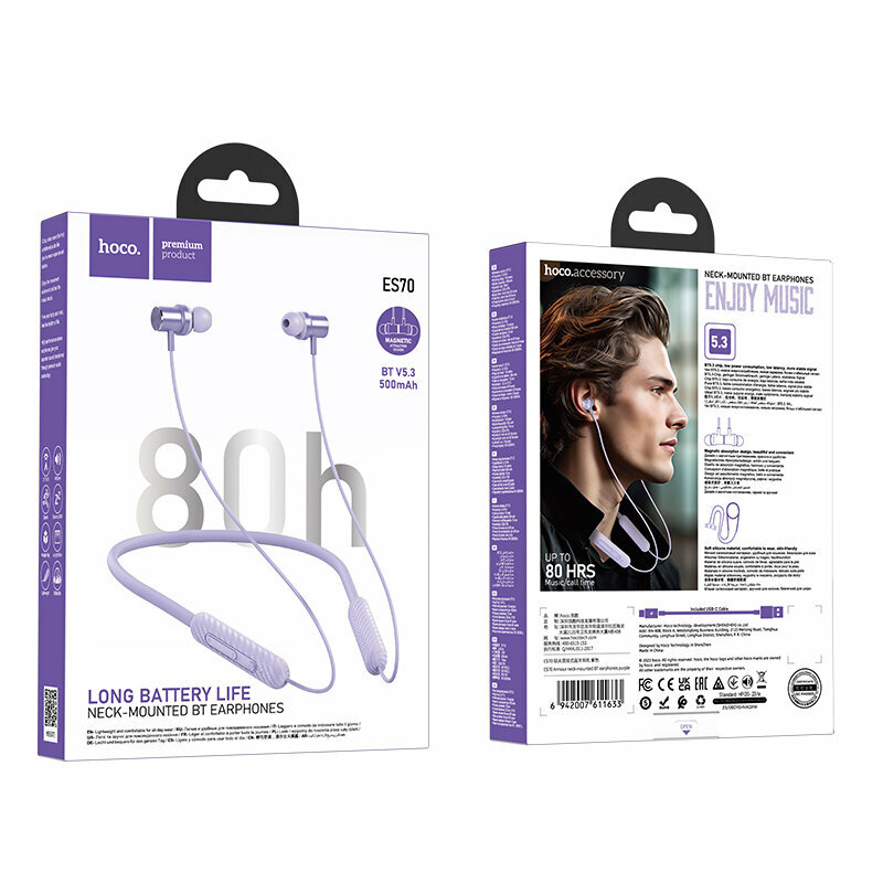 Bluetooth-наушники вакуумные с дугой Hoco ES70 Purple