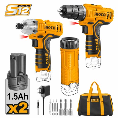 Набор аккумуляторного инструмента из 3 предметов INGCO CKLI1203 12В АКБ ЗУ Сумка 9853₽