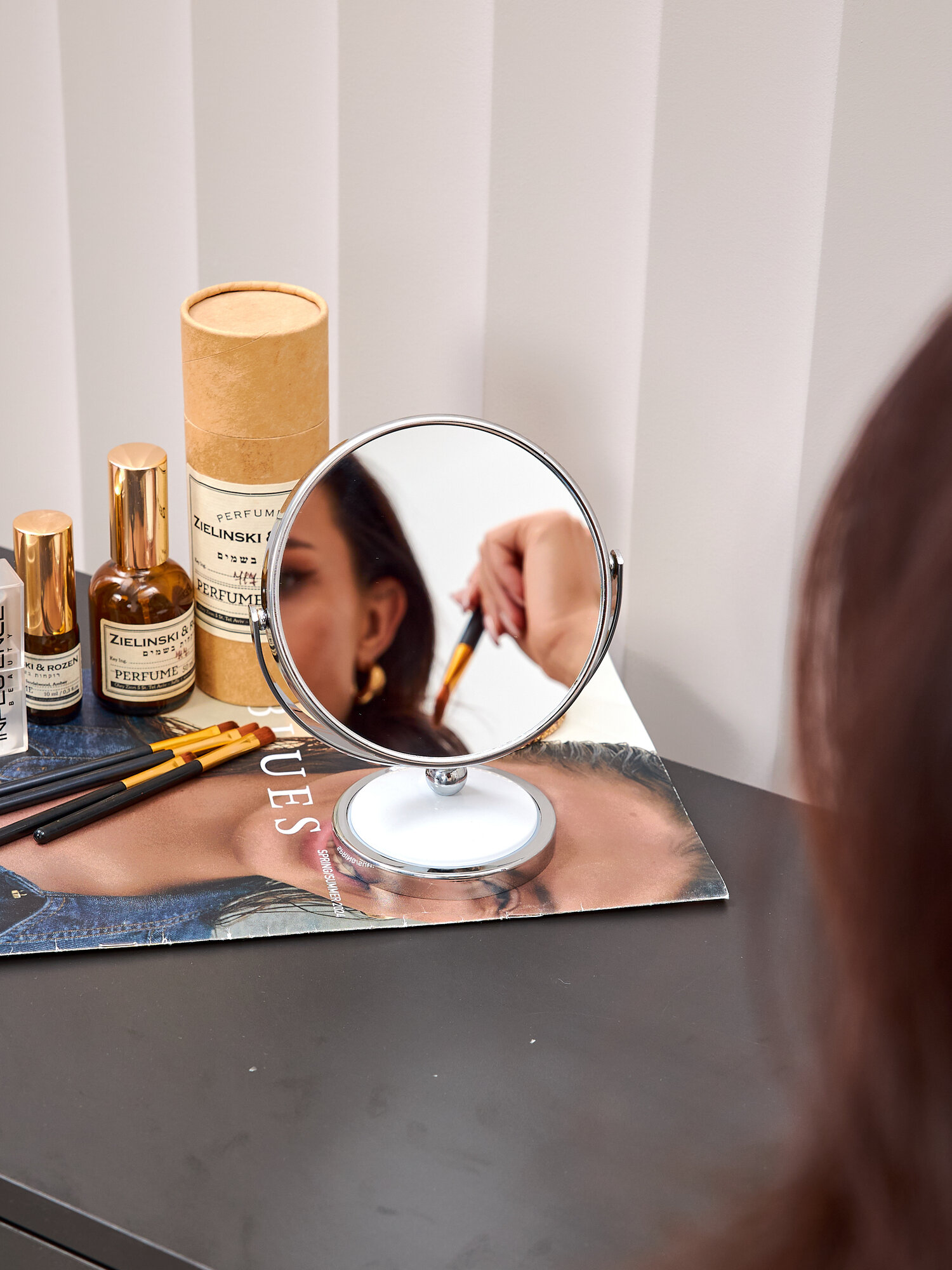 Зеркало KROFFOS "Eye", двустороннее, с увеличением, серебристое — фото 1