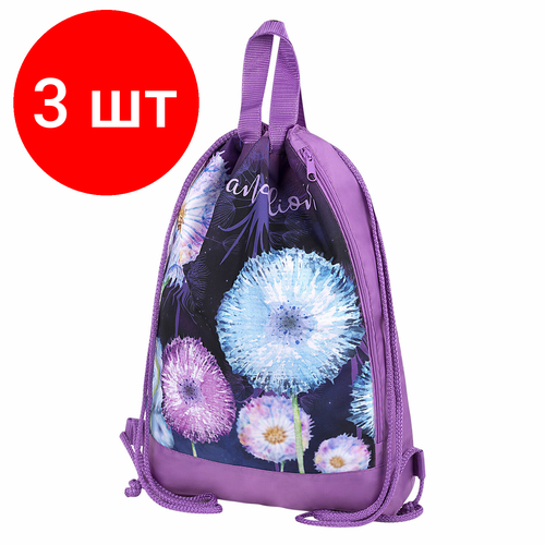 Комплект 3 шт Мешок для обуви юнландия с ручками боковой карман на молнии 46х36 см Flowers 271065 2246₽