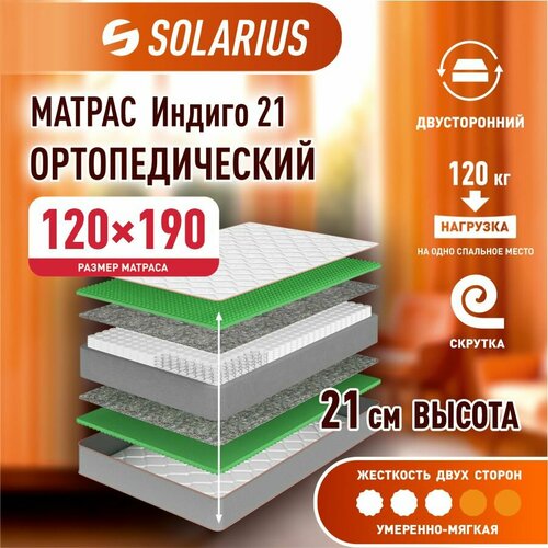 Матрас ортопедический Solarius Индиго 21 120х190 см 16466₽