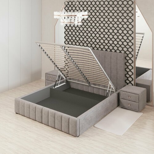 Двуспальная кровать 160х200 Милан (2024), ортопедическое основание с усиленными ламелями, подъёмный механизм, ящик для белья, фабрика Микс-Интерьер (Россия), гарантия 5 лет, ширина (матраса) 160 см (160*200 см), сливовый микровелюр