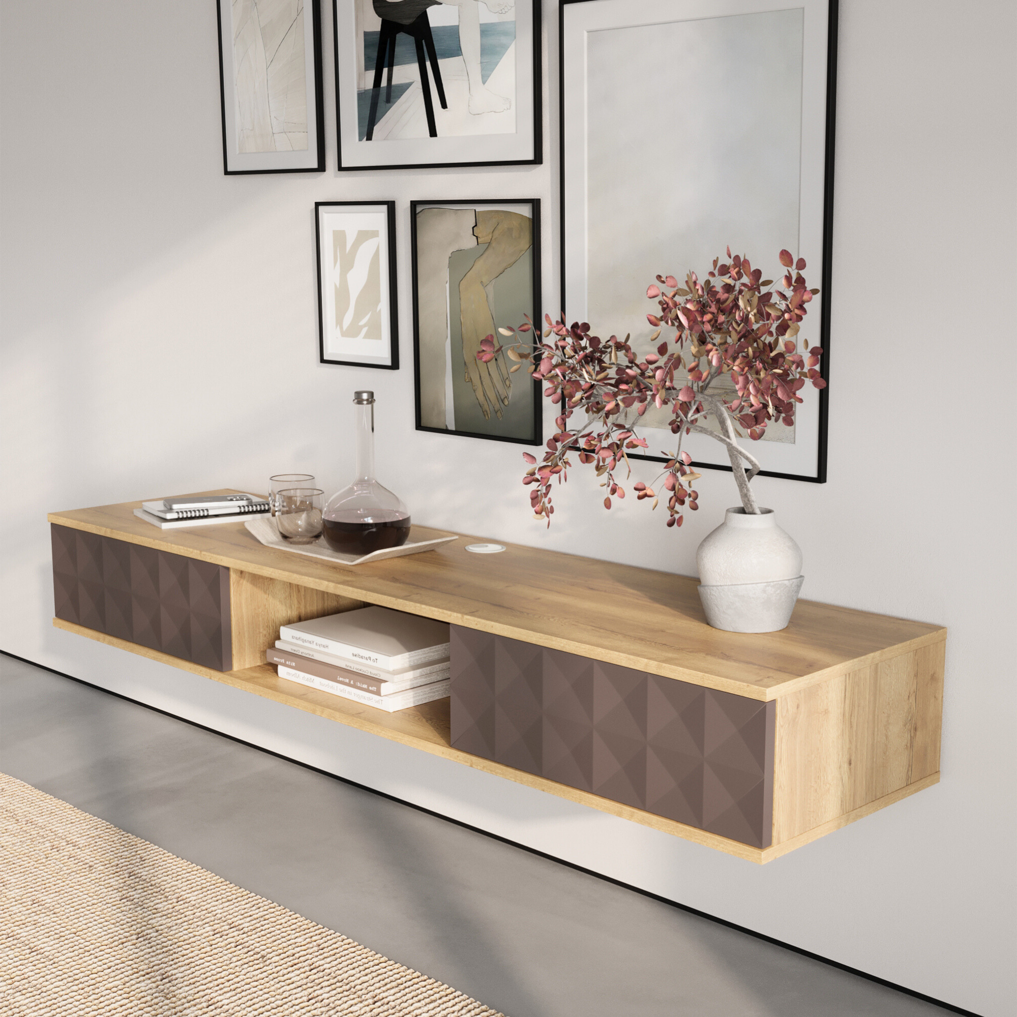 фото Подвесная тумба консоль под ТВ Лидс Шоколад, коричневая