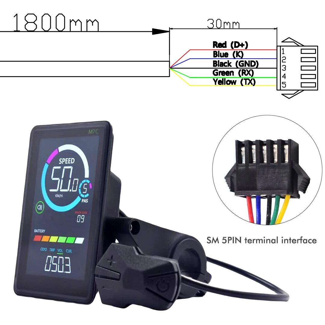 Дисплей для электровелосипеда NoEnName_Null UART2 M7C-2, Черный