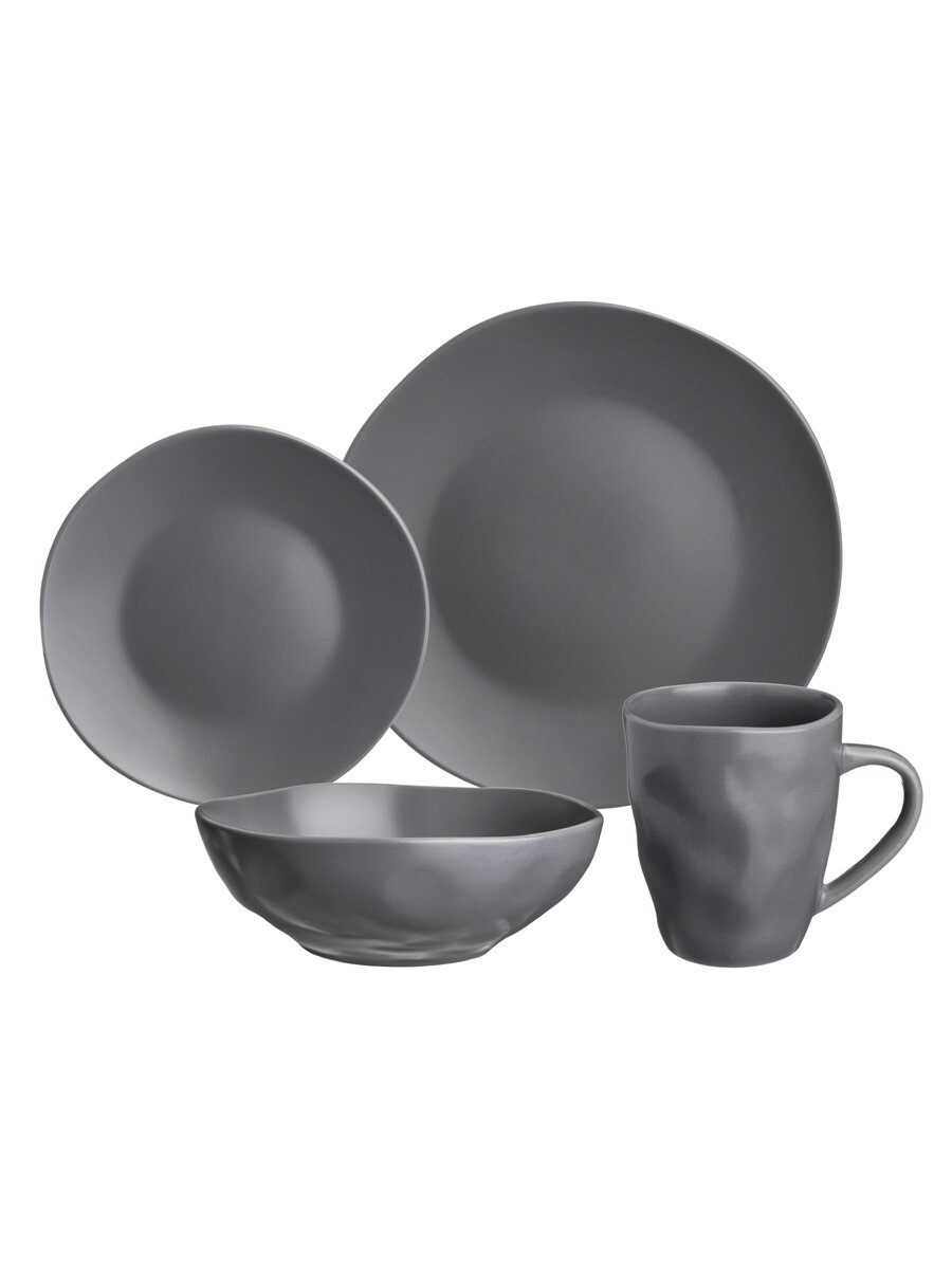 Сервиз Bronco "Shadow", обеденный, на 4 персоны, 16 предметов, керамический, серый — фото 1