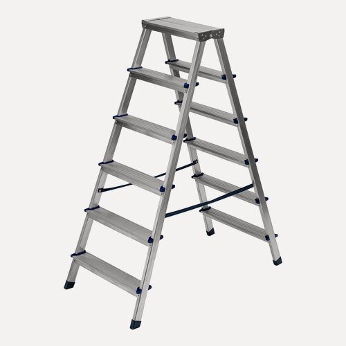 Изображение товара Стремянка 6 ступеней Сибртех, 150 кг максимальная нагрузка и 325.3 см рабочая высота, двусторонняя алюминиевая, 97926