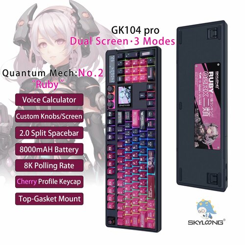 Беспроводная механическая клавиатура SKYLOONG GK104 Pro 3-режимная No2 Ruby-Cherry Rose Pink 34716₽
