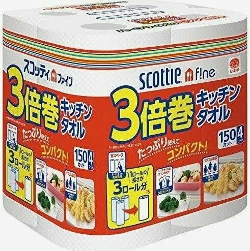 Nihon Бумажные полотенца для кухни повышенной плотности Crecia Scottie fine 4 рулона по 150 листов