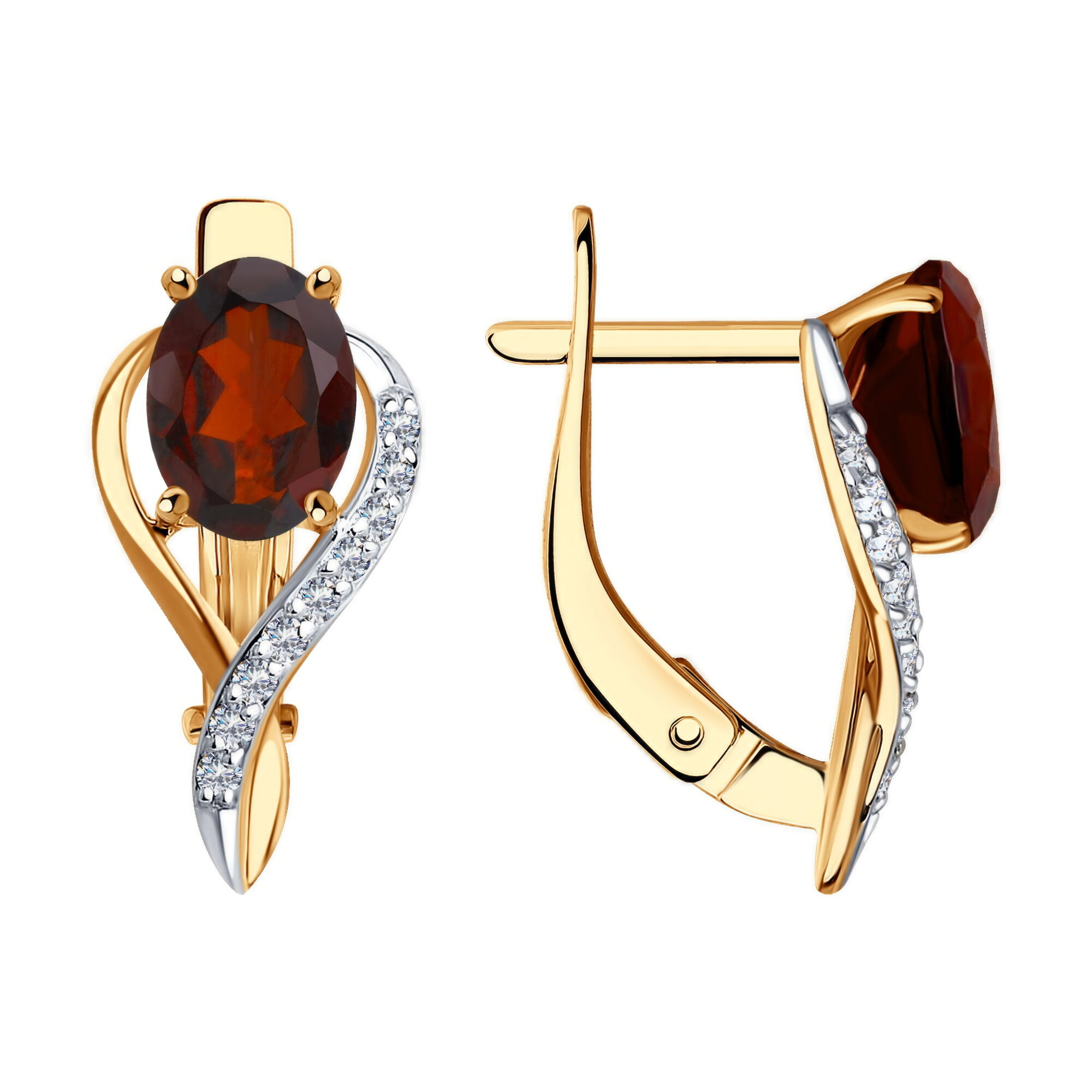 Серьги Diamant online, красное золото, 585 проба, гранат, фианит