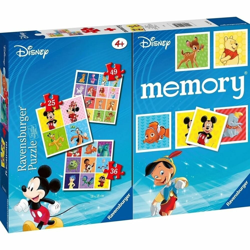 Пазл Ravensburger "Мемори", Герои Диснея, 3 в 1, 25, 36 и 49 элементов, картон