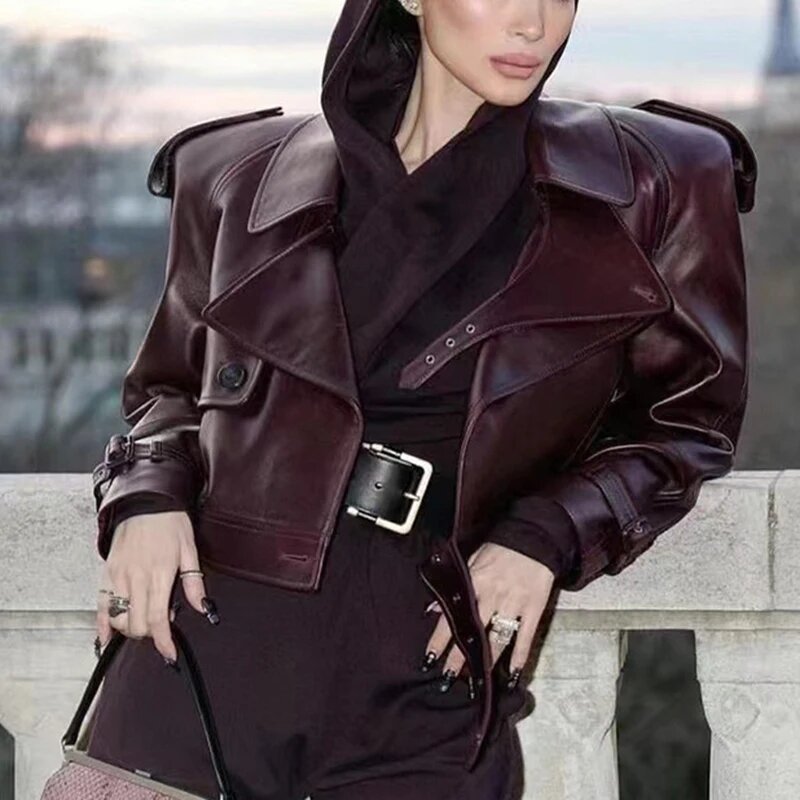 Куртка кожаная , размер XL, бордовый
