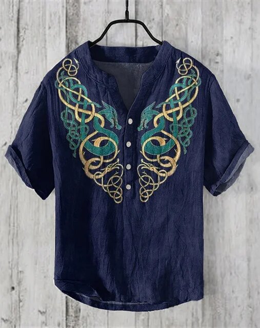 Мужская льняная рубашка с принтом