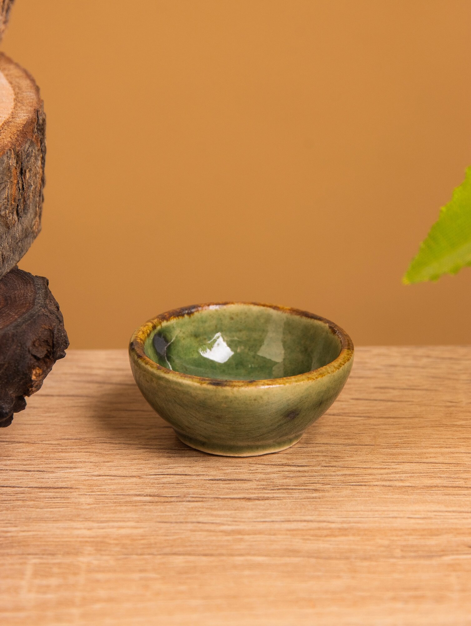 Соусник 3.5×3.5×1.5 см керамика зелёно-коричневый Индонезия