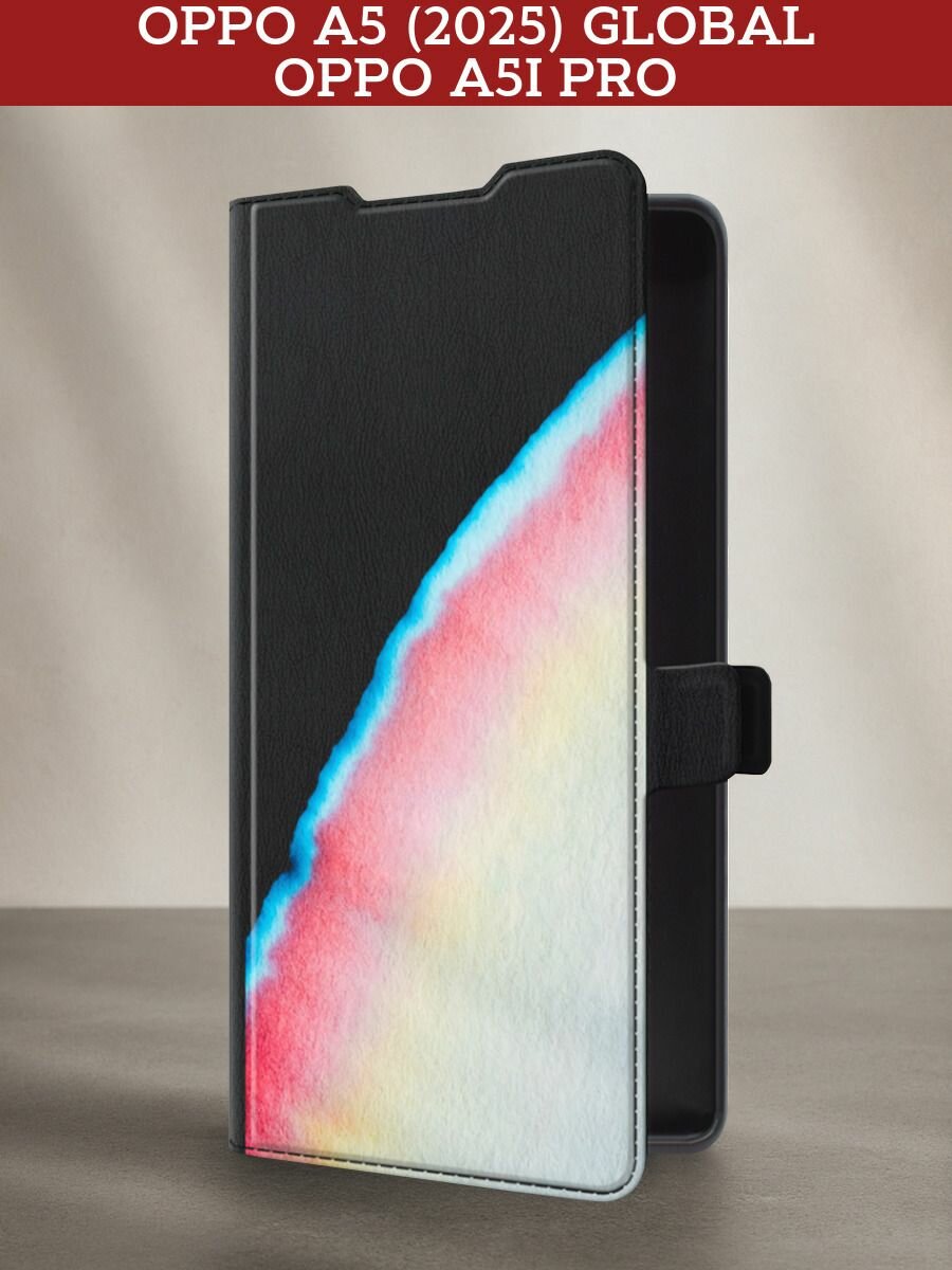 Чехол-книжка на Oppo A5 (2025) Global/A5i Pro / Оппо A5 (2025) Глобал/A5i Про с принтом Слияние красок, черный