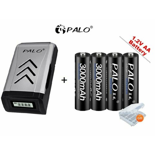 Умное зарядное устройство PALO дисплеем, питание от USB+4 пальчиковых (АА) аккумуляторных батарейки