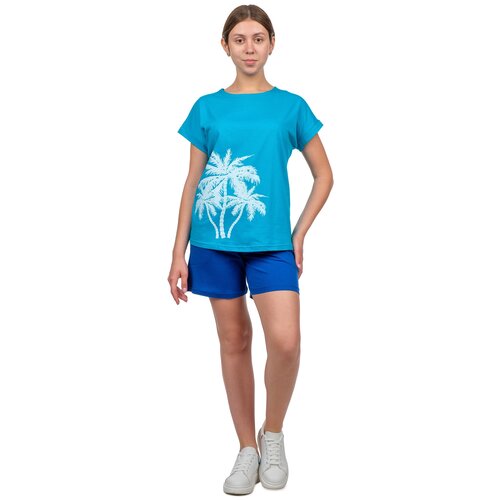 фото Костюм с шортами женский белошвейка л 300бир/010с_52 100% хлопок, бирюза пальмы