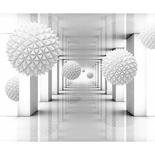 Моющиеся виниловые фотообои Белый тоннель и колючие шары 3D, 350х290 см