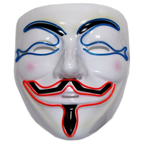 маска гай фокс пластик арт 12 Маска Гай Фокс Анонимус неоновая с подсветкой два цвета синий+ красный