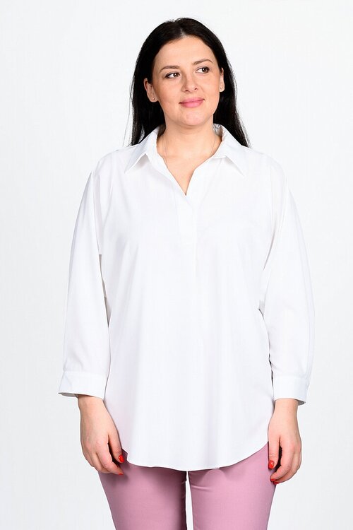 Блуза  SVESTA, повседневный стиль, прямой силуэт, длинный рукав, манжеты, без карманов, размер 52, белый