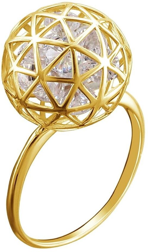 Кольцо Эстет, желтое золото, 585 проба, фианит, размер 19.5, золотой