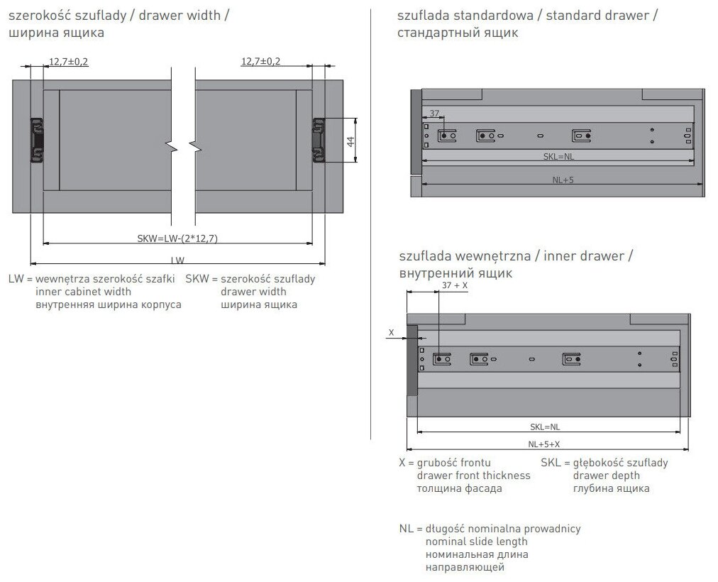 Направляющие шариковые, GTV Versalite LIGHT, PK-L-H45-600-GX с ДОВОДЧИКОМ полного выдвижения - фото №9