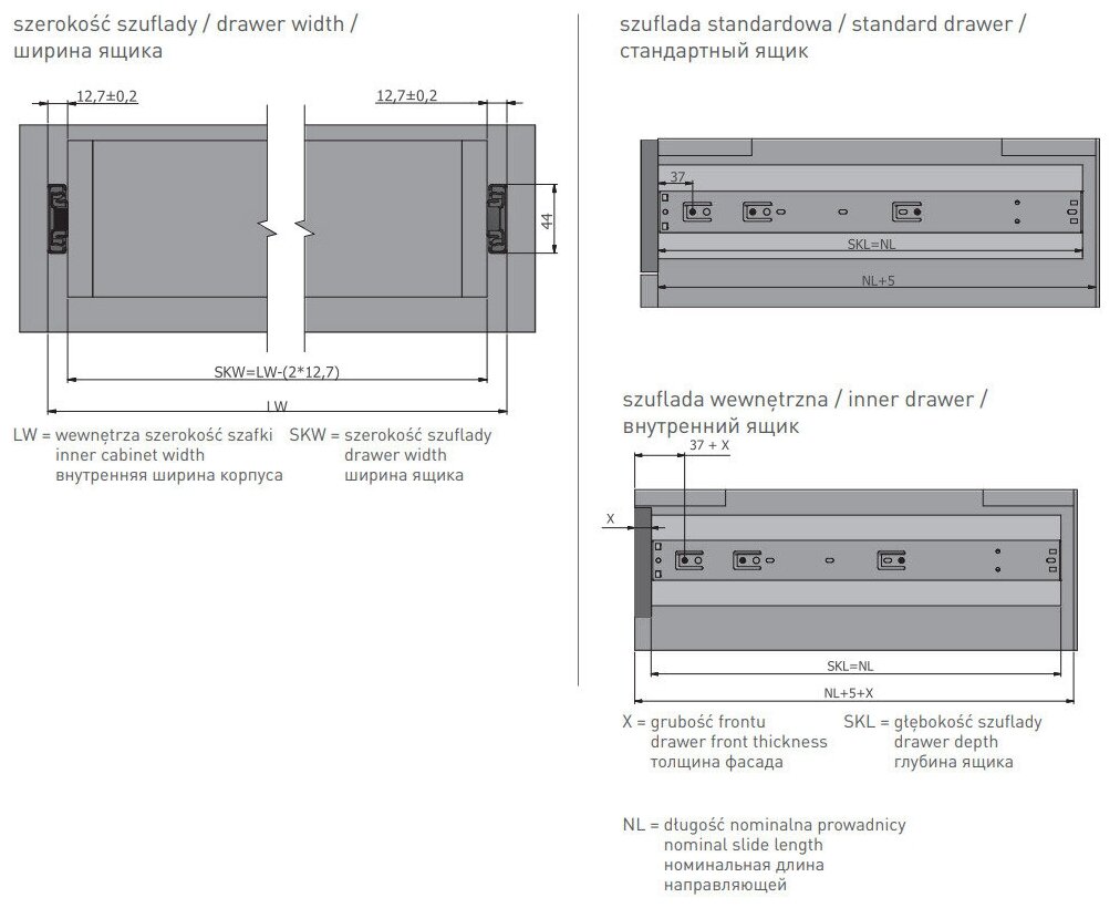 Направляющие шариковые, GTV Versalite LIGHT, PK-L-H45-450-GX с доводчиком полного выдвижения - фотография № 5