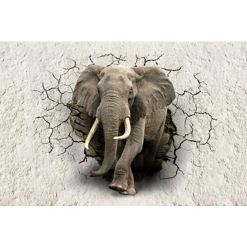 Моющиеся виниловые фотообои GrandPiK Слон сквозь стену 3D, 420х280 см