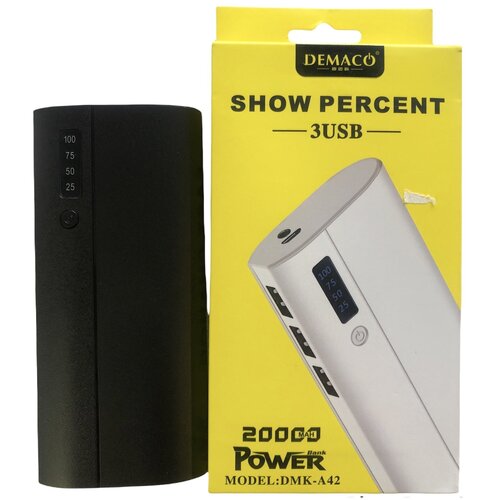 Внешний аккумулятор (Power bank) 3 USB Demaco A-42 20000 mAh(черный)