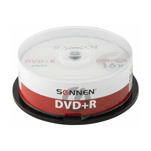 фото Диски dvd+r sonnen, 4,7 gb, 16x, cake box (упаковка на шпиле), комплект 25 шт 513532