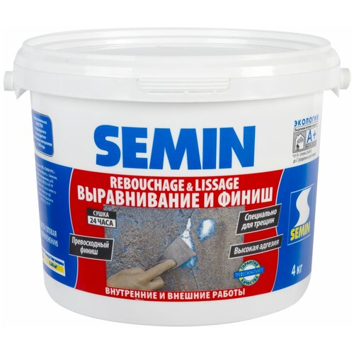 SEMIN Финишпаста полимерная Semin Rebouchage & Lissage, 4 кг semin шпаклёвка полимерная финишная semin sem wp 8 кг