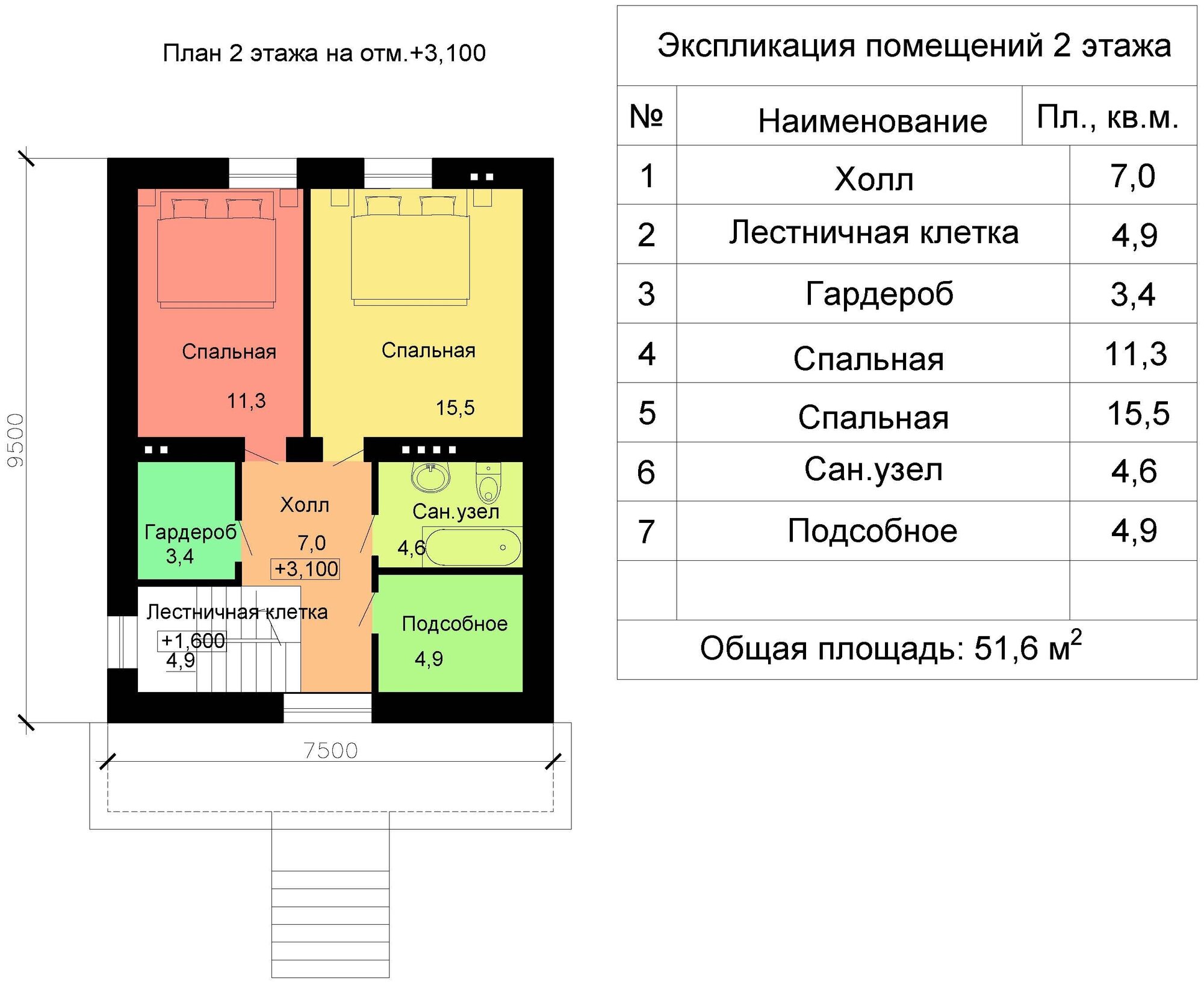 Проект Мансардный двухэтажный жилой дом 9,5х7,5м 111,9м2 - фотография № 5