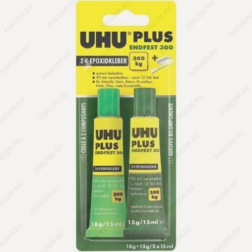 Изображение товара Клей эпоксидный UHU Plus Endfest 300, 90 min, двухкомпонентный сверхпрочный, 33гр./30мл. (UHU 45640)