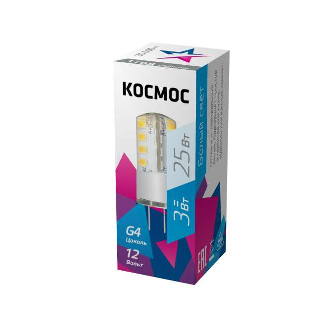 Лампа светодиодная LED 3Вт 12В G4 4500К LksmLED3wJCG412v45 КОСМОС - фото №2
