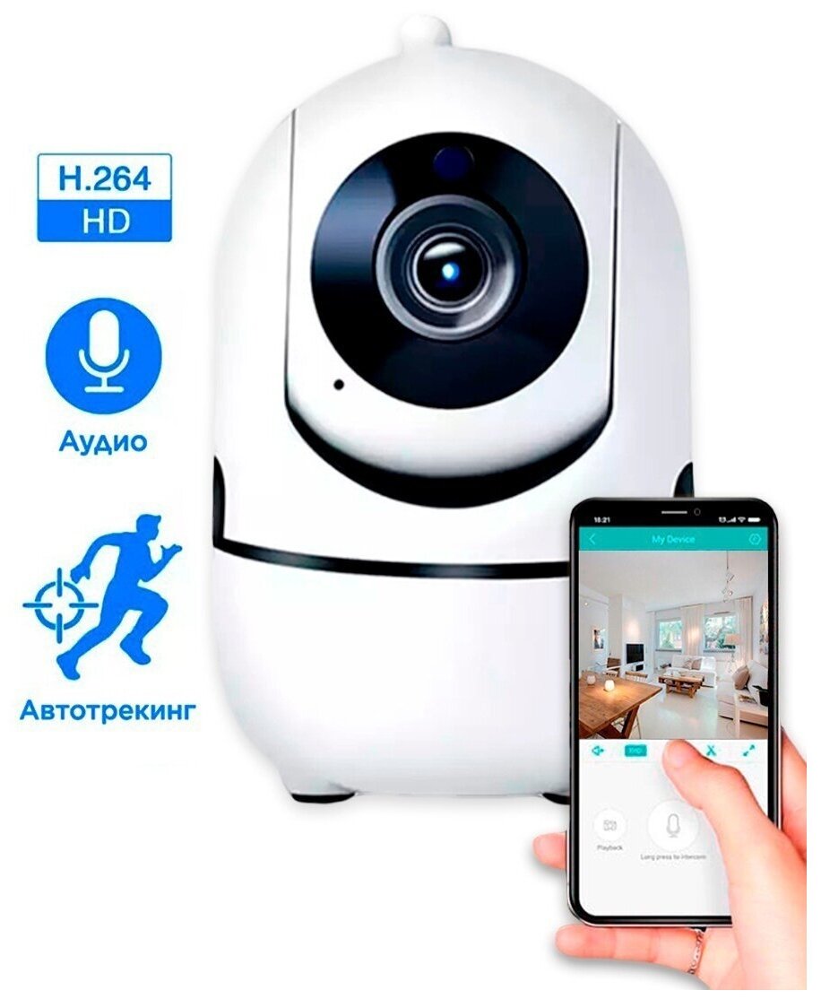 Беспроводная IP Wi-Fi видеокамера /Камера с обзором 360 ночной съемкой и датчиком