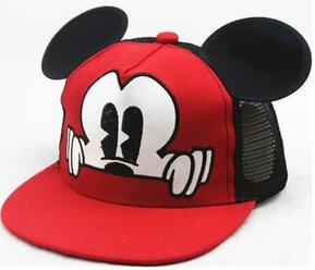 Бейсболка с сеточкой Микки-Маус "Mickey Mouse"с ушками (черно-красная)