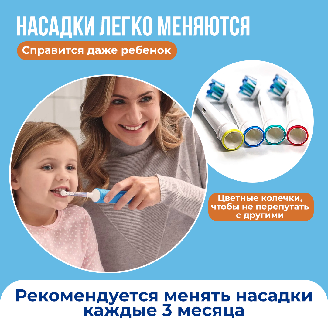 Насадки для электрических зубных щеток 4 штуки / Совместимые с Oral-B Braun / Насадки oral b на зубные щетки мягкие 4 штуки - фотография № 6