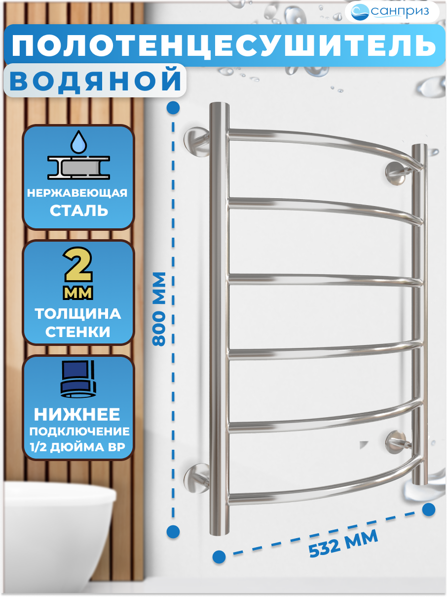 Полотенцесушитель водяной Классик П6 500*800 нижнее подключение санприз