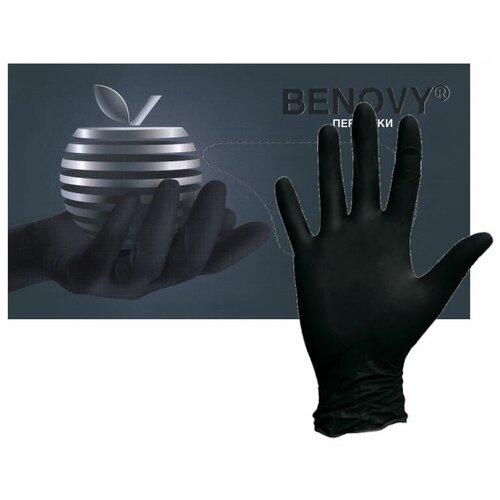 Перчатки нитриловые BENOVY Q черные размер XS, 50 пар/упк