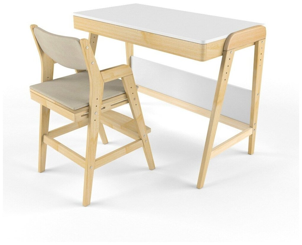Комплект растущий стол и стул с чехлом 38 попугаев "Вуди" (Белый, Без покрытия, Беж)