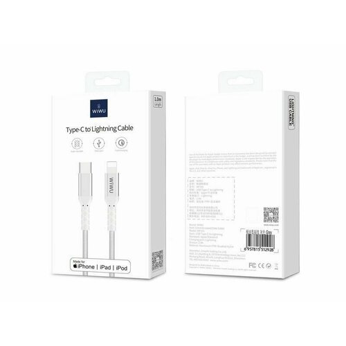 Кабель WiWU Type C to Lightning MFI Data Sync Charging Cabele WP101 Grey кабель ravpower mfi usb type c to lightning 1 8 метра белый rp cb054