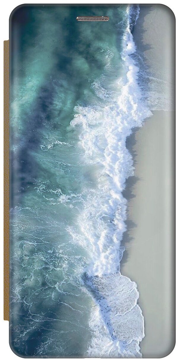 Чехол-книжка Бушующий океан на Samsung Galaxy S10 / Самсунг С10 золотой