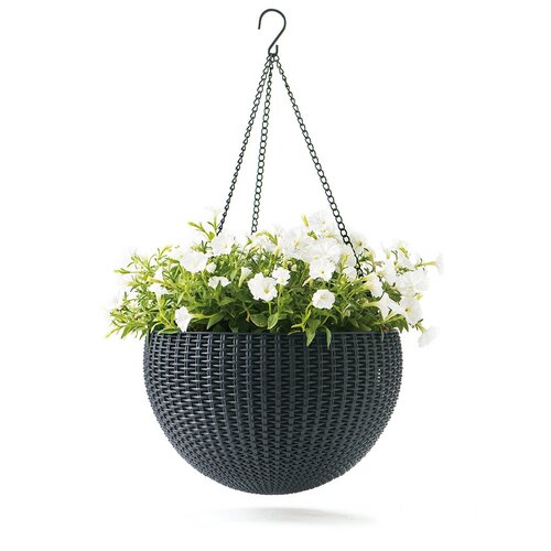 фото Подвесное кашпо под ротанг keter rattan hanging графит