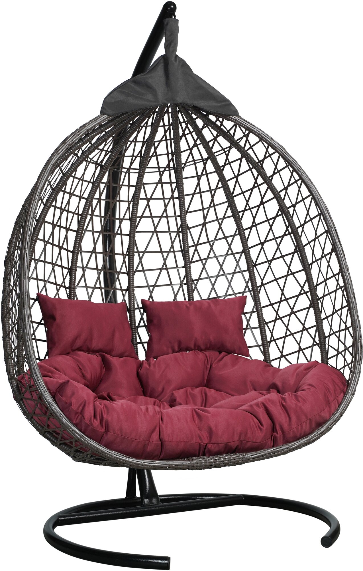 Подвесное двухместное кресло-кокон фиджи коричневый (бордовая подушка, полиэстер) - фотография № 3