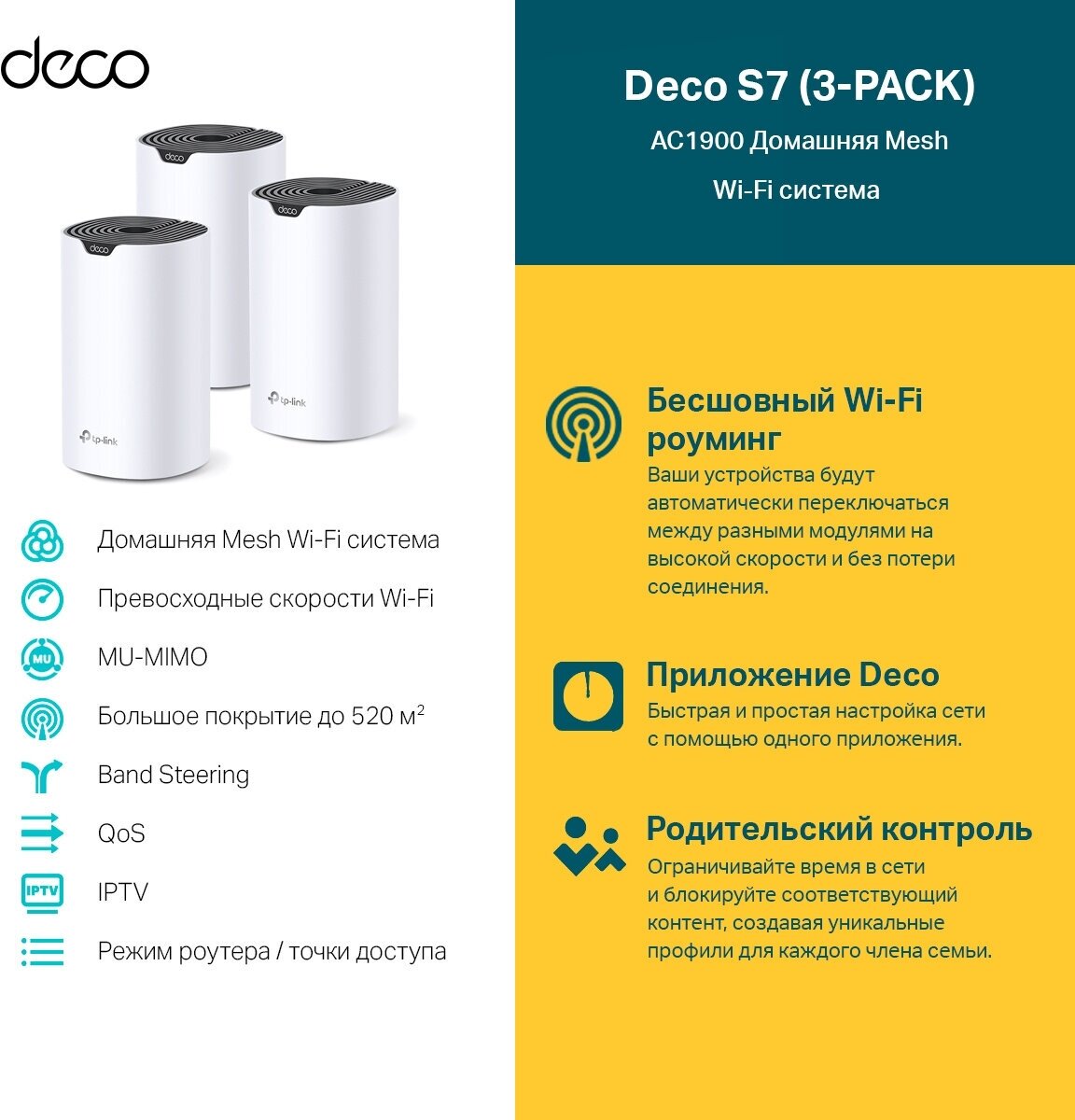 Tp-link Сетевое оборудование Deco S7 3-pack AC1900 Домашняя Mesh Wi-Fi система