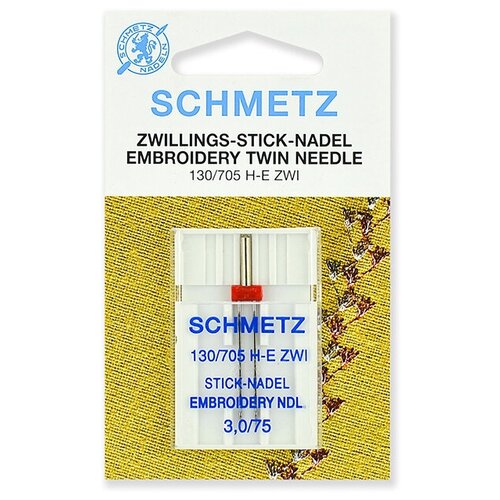 иглы для кожи schmetz 130 705h ll 80 2 90 2 100 уп 5 игл Игла для машинной вышивки Schmetz, двойная, №75, 3 мм