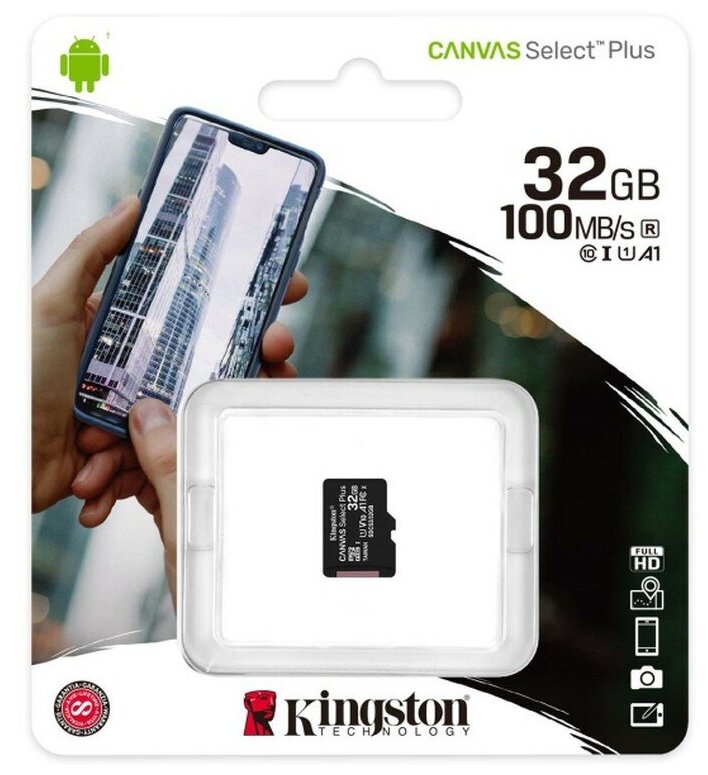 Карта памяти Micro SecureDigital 32Gb Kingston Canvas Select Plus SDHC class 10 UHS-I (SDCS2/32GBSP)