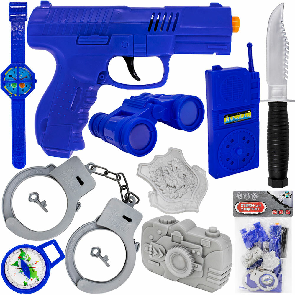 Набор полицейского Mr. BOY пистолет, нож, значок полицейского, часы, рация, фотоаппарат, в пакете, 88P10YS (0757007FCJ)