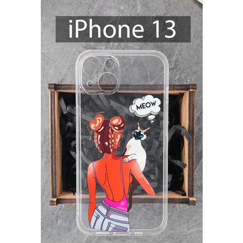 Силиконовый чехол Девушка с котом для iPhone 13 / Айфон 13